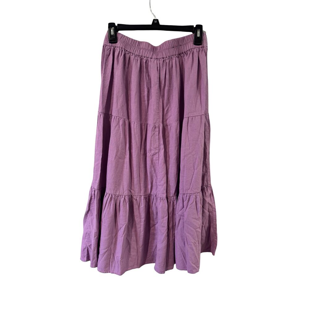 Banana Republic Linen Blend Tiered Midi Skirt Purple Size Small Button Front - Picture 2 of 5